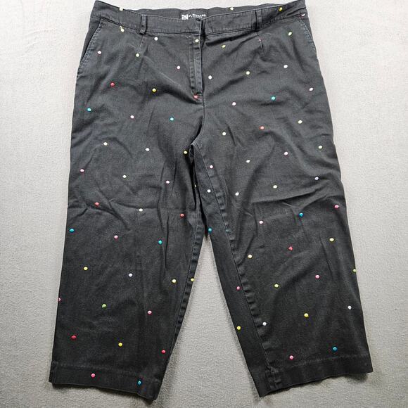 Polka Dot Pants Stitched RL Richard Black Womens 18 W Pedal Pusher Cropped Retro - Picture 1 of 10